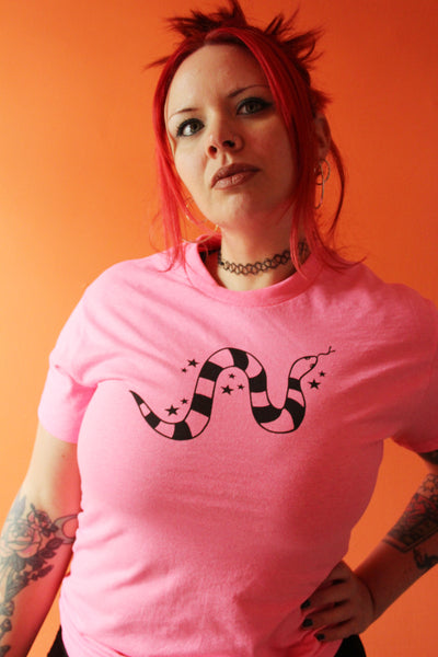 Stripey Snake T-Shirt in Hot Pink