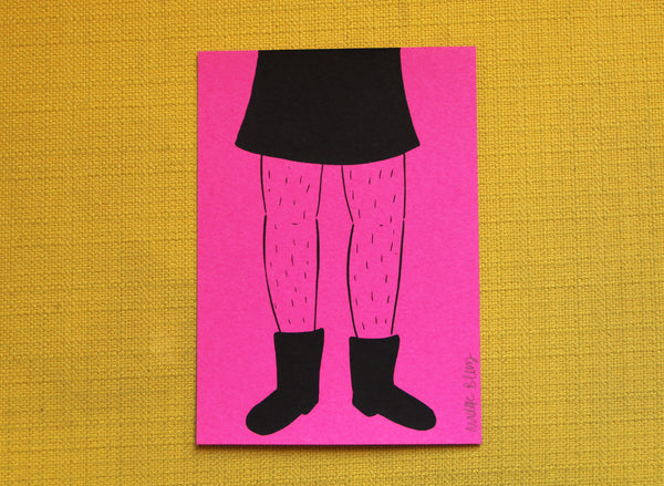 Screen Printed Hairy Legs 5 x 7 Art Print in Pink