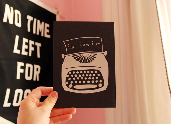 Screen Printed Sylvia Plath Typewriter 5 x 7 Art Print in Black