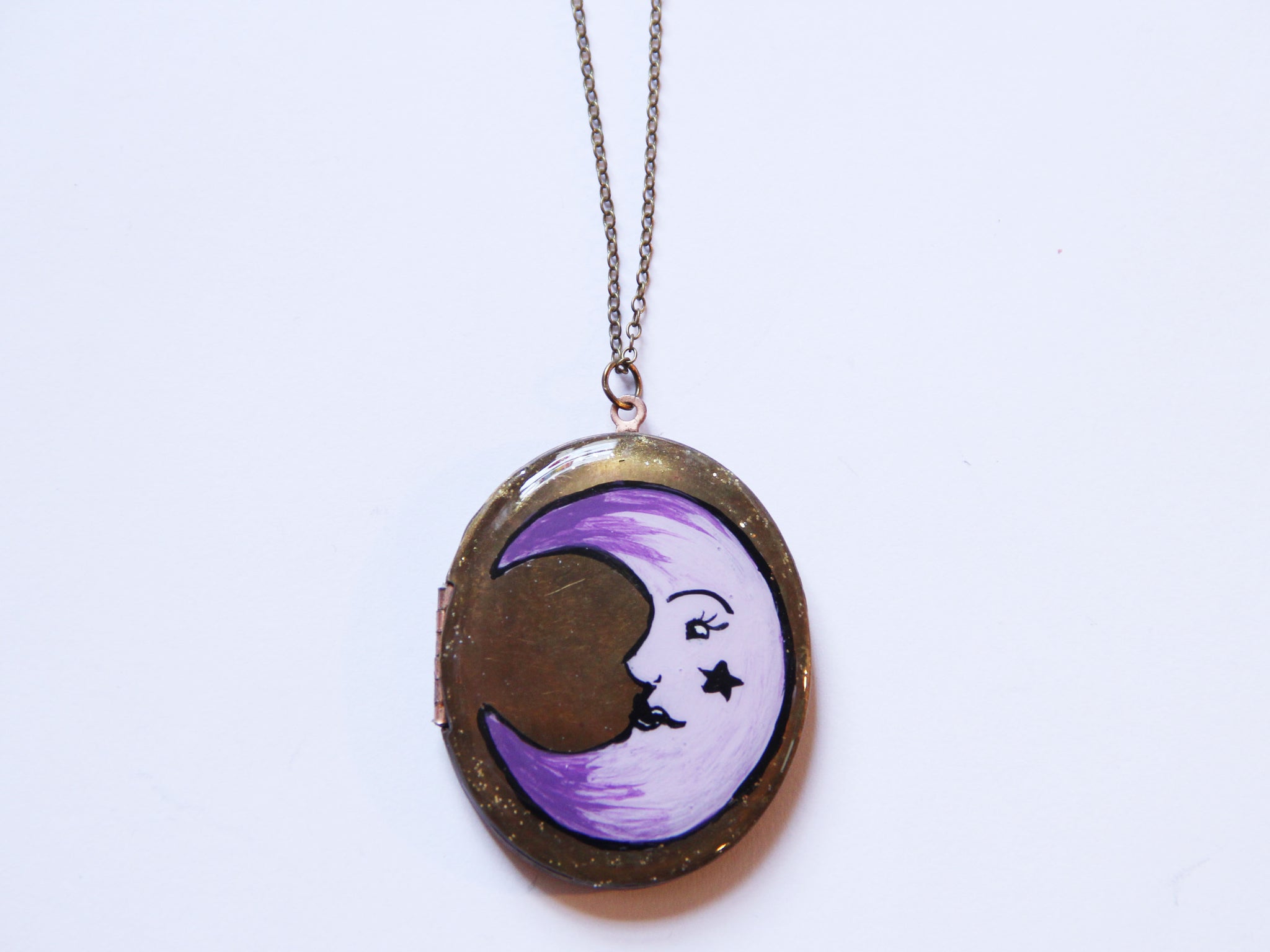 Hand Painted One of a Kind Moon Locket