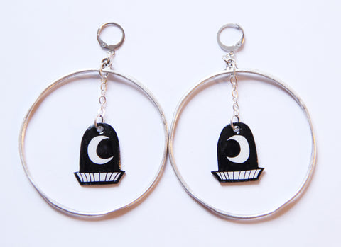 Crescent Moon Window Hoop Resin Coated Earrings