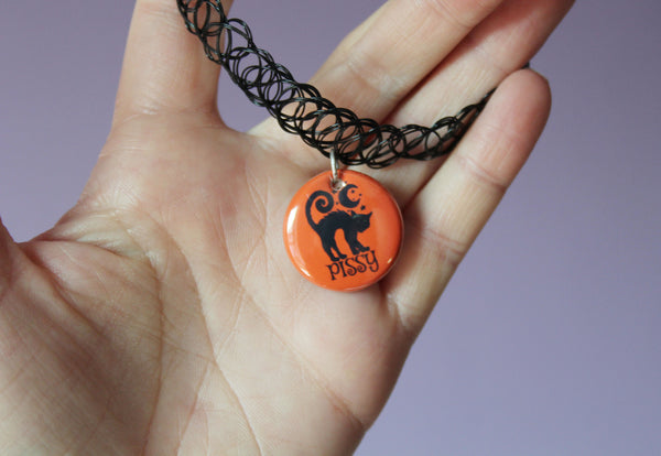 Pissy Cat Tattoo Choker in Orange