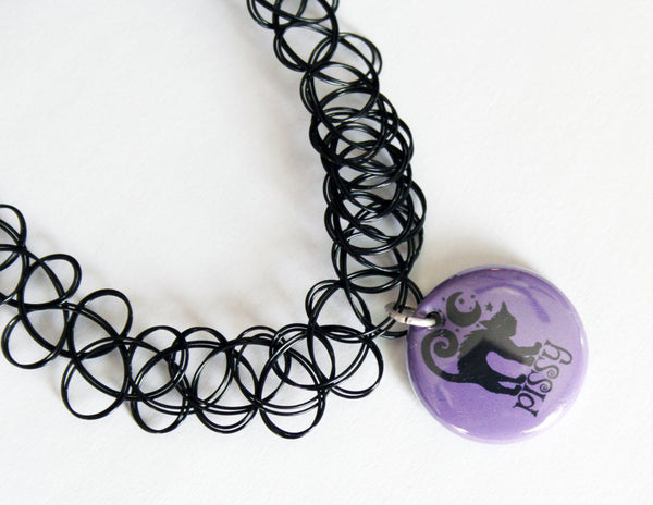 Pissy Cat Tattoo Choker in Purple