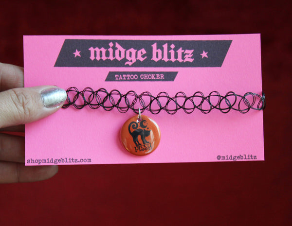 Pissy Cat Tattoo Choker in Orange