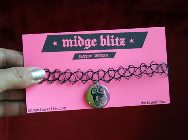 Pissy Cat Tattoo Choker in Purple/Green