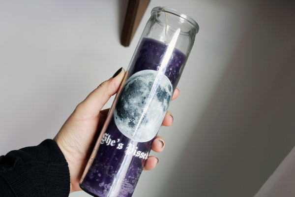 The Moon is Pissed 7 Day Candle in Purple (only one)