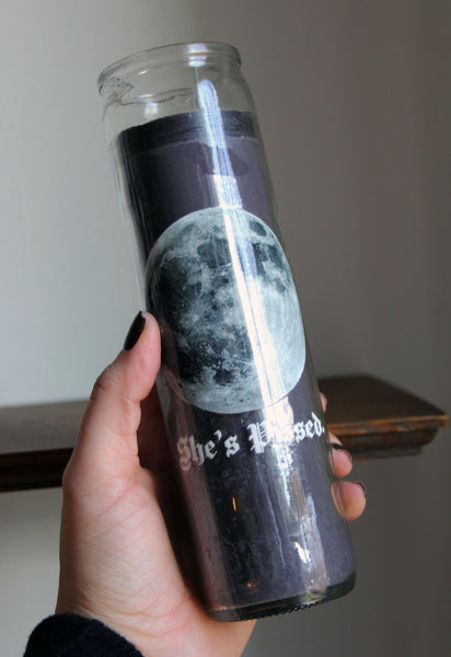 The Moon is Pissed 7 Day Candle in Black