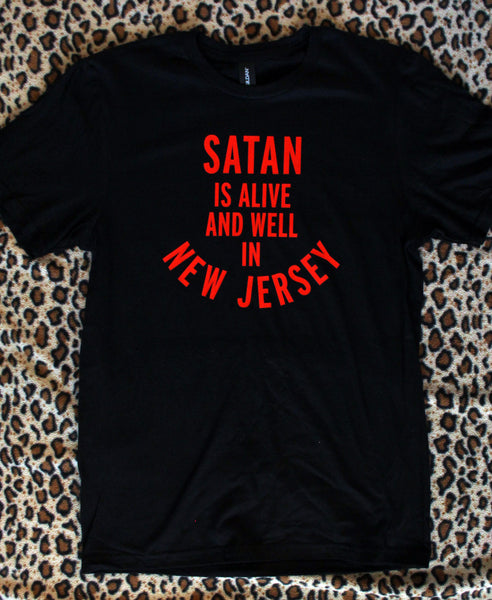 Satan is Alive and Well in New Jersey T-Shirt in Black and Red