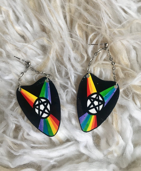 Rainbow Witch Ouija Planchette Dangle Earrings