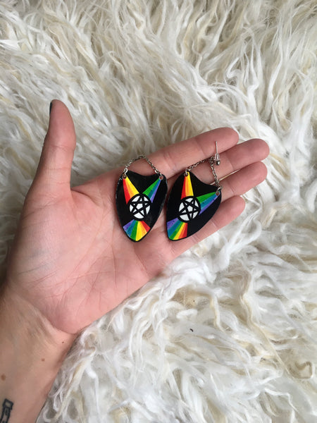Rainbow Witch Ouija Planchette Dangle Earrings