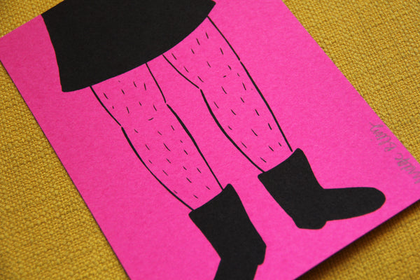 Screen Printed Hairy Legs 5 x 7 Art Print in Pink