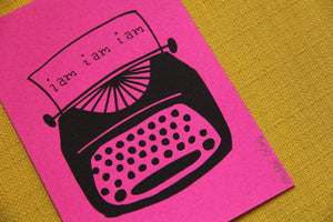 Screen Printed Sylvia Plath Typewriter 5 x 7 Art Print in Pink
