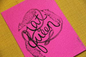 Screen Printed Rat Queen 5 x 7 Art Print in Pink