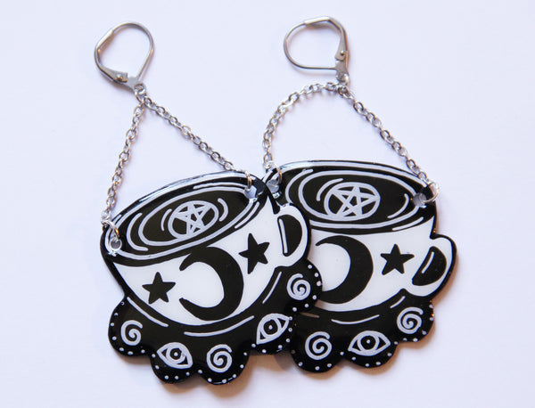 Witch's Teacup Resin Coated Earrings