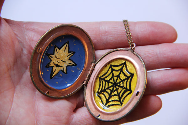 Hand Painted One of a Kind Moon Locket