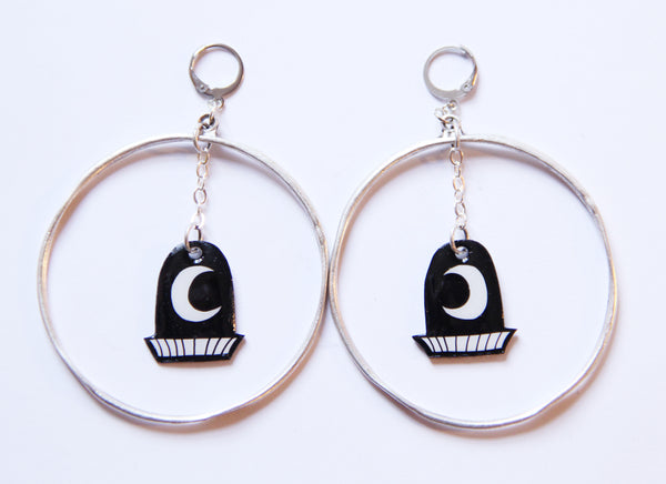 Crescent Moon Window Hoop Resin Coated Earrings