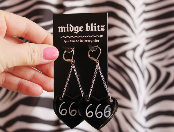 666 Satan Rules 666 Resin Coated Earrings