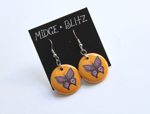 Goth Butterfly Earrings in Orange