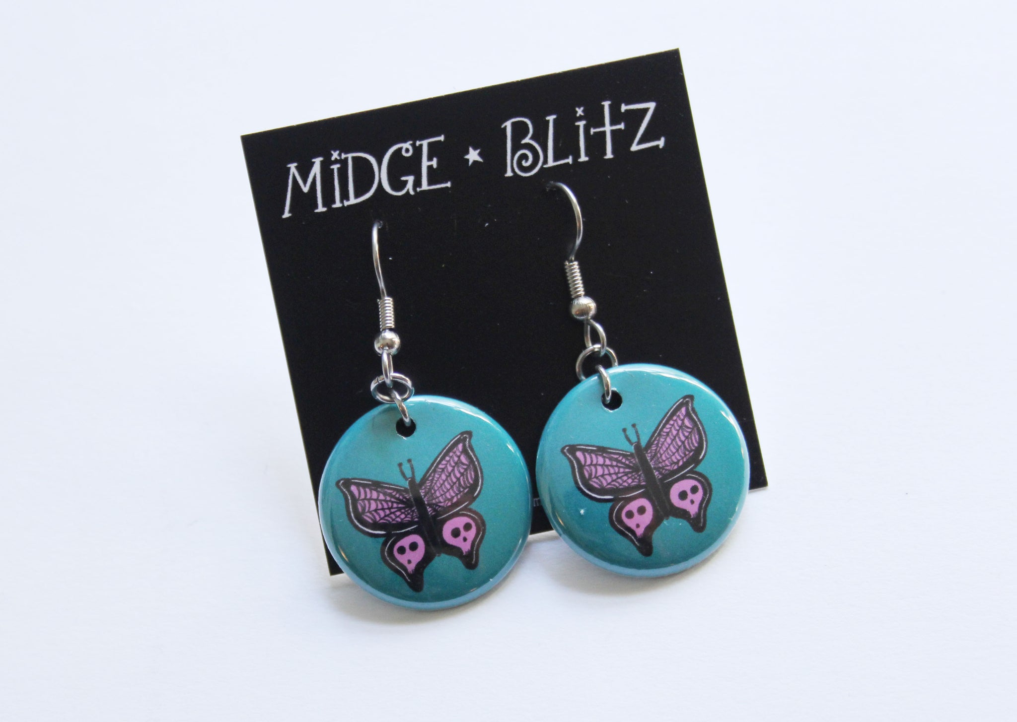Goth Butterfly Earrings in Teal
