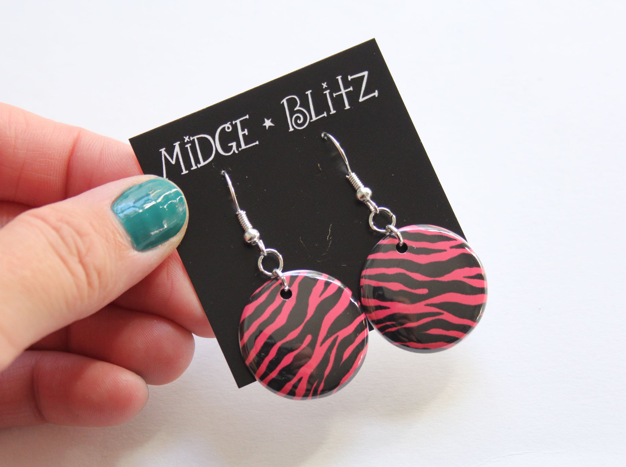 Zebra Print Earrings in Hot Pink