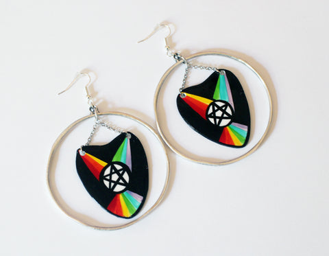Rainbow Witch Ouija resin Coated Hoop Earrings