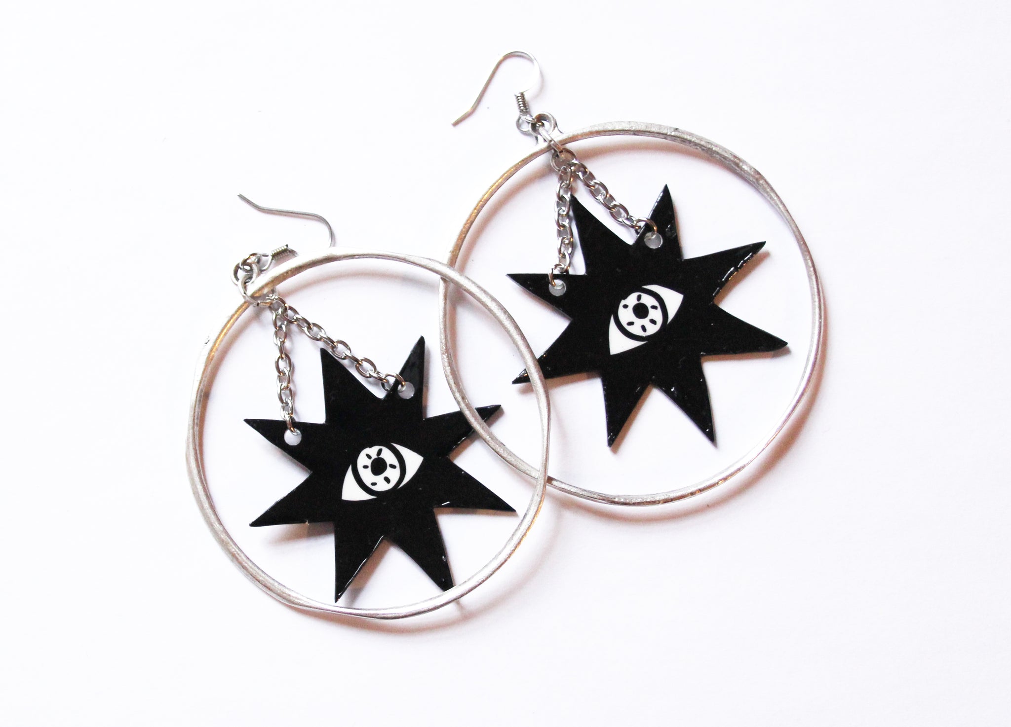Celestial Star and Eye Hoop Resin Coated Earrings